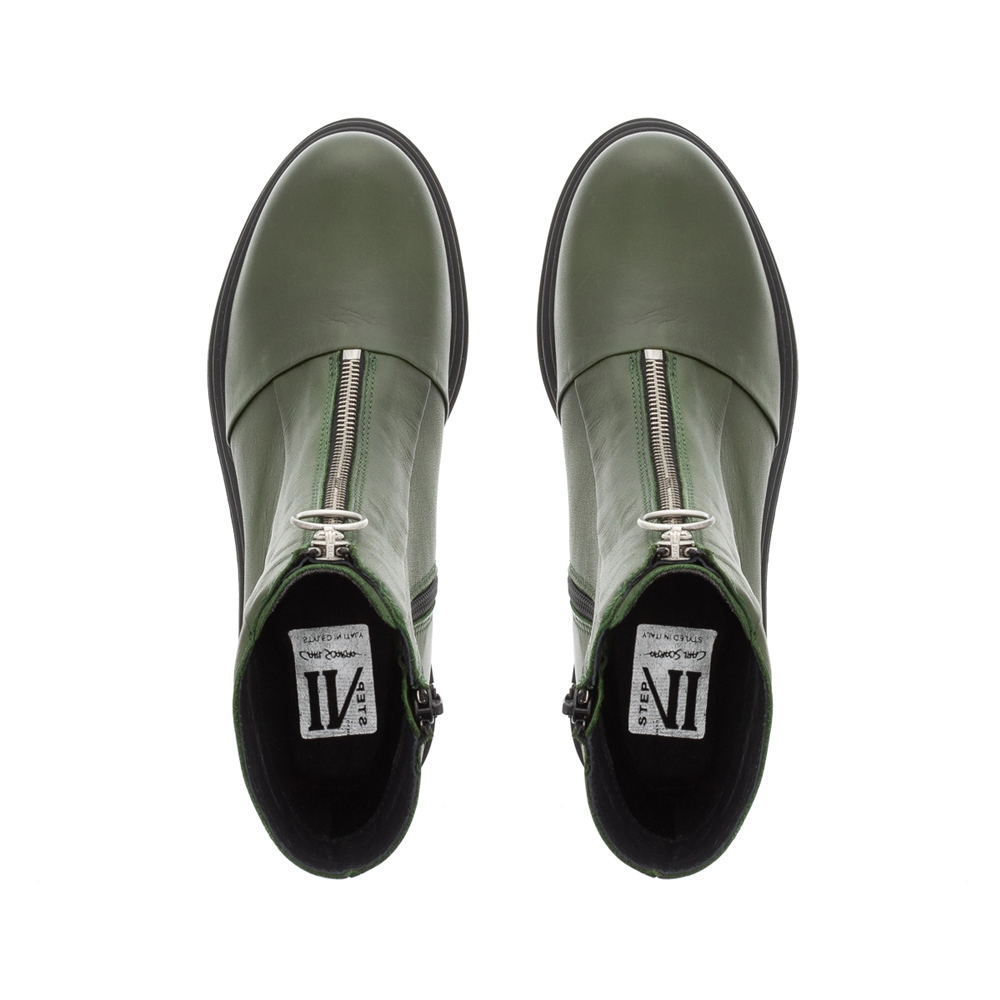 Green leather ankle boots top